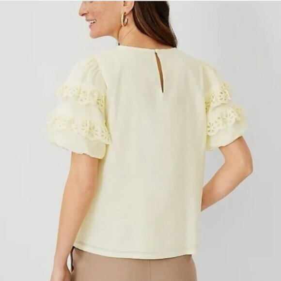 Ann Taylor Eyelet Ruffle Sleeve Top - Picture 3 of 3